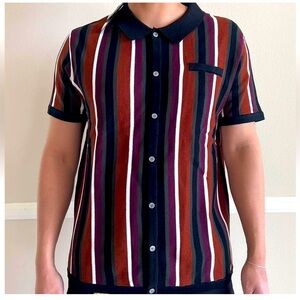 Paul Jones Striped Button Up Knit Polo size L